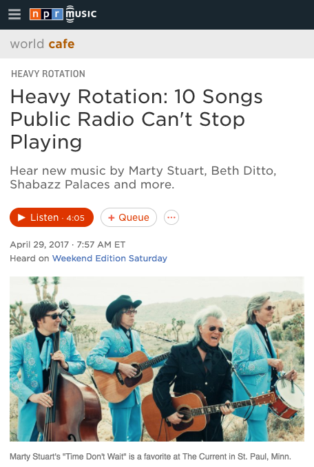 “TIME DON’T WAIT” ON NPR’S APRIL HEAVY ROTATION LIST